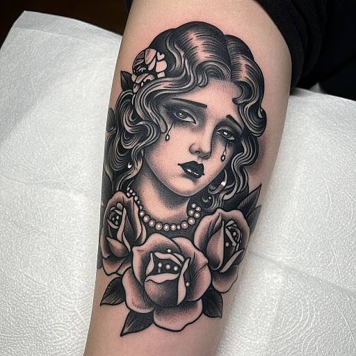 Melancholic Art Deco Woman Tattoo