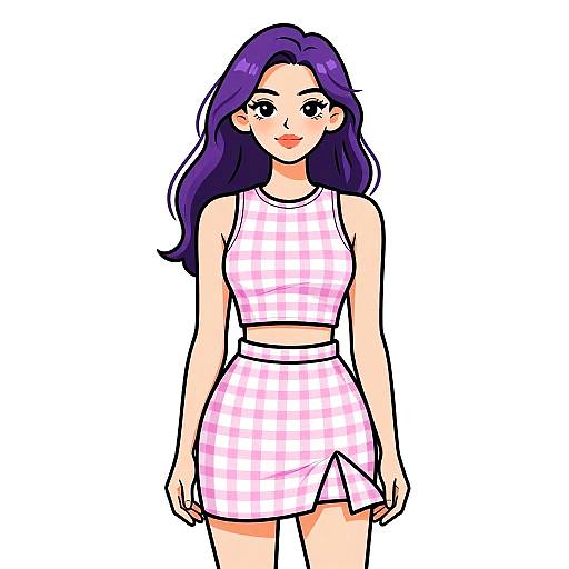 Stylish Woman in Pink Gingham Outfit