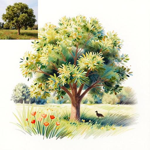 Nature Scene Colored Pencil Drawing