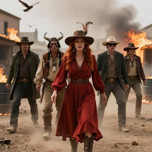 Group of Western Figures in Chaotic Town