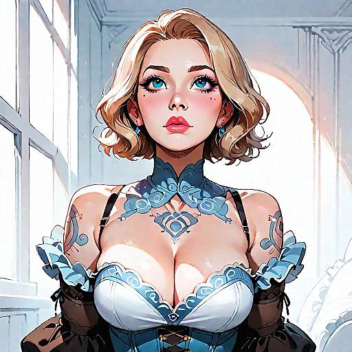 Blonde Woman in Vintage Blue Corset