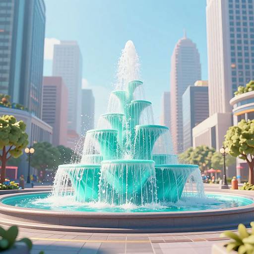 Futuristic Turquoise Fountain in City