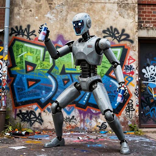 Android Graffiti Artist in Urban Alley
