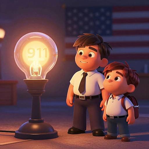 Pixar-Style 9/11 Tribute Illustration