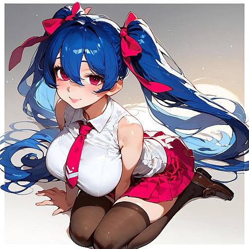 Anime Girl with Blue Hair in School Uniform