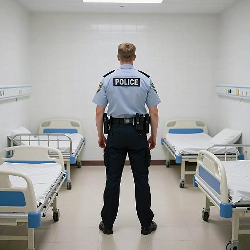 Police Officer Standing in Hospital Room
