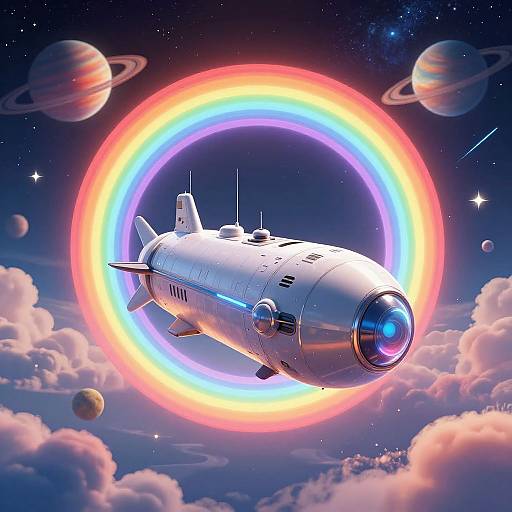 Futuristic Space Submarine in Colorful Cosmos