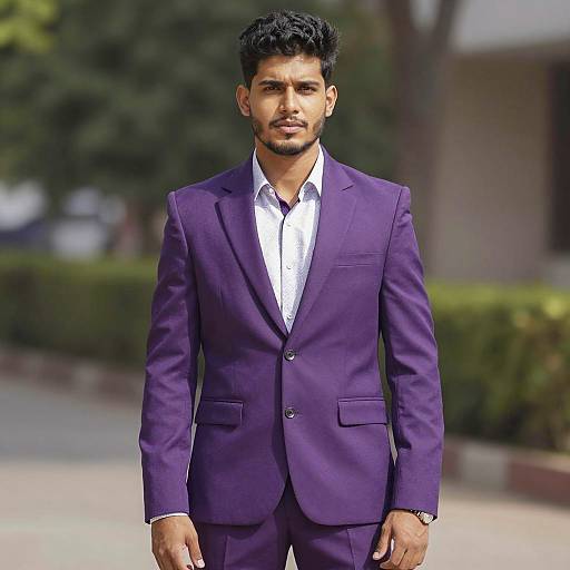 Young Man in Purple Suit Outdoors