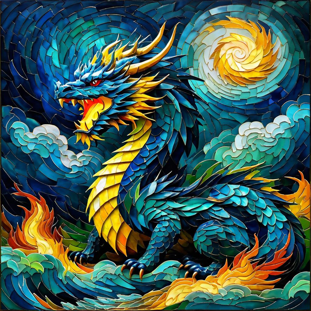 Fierce Dragon Under Stormy Van Gogh Sky