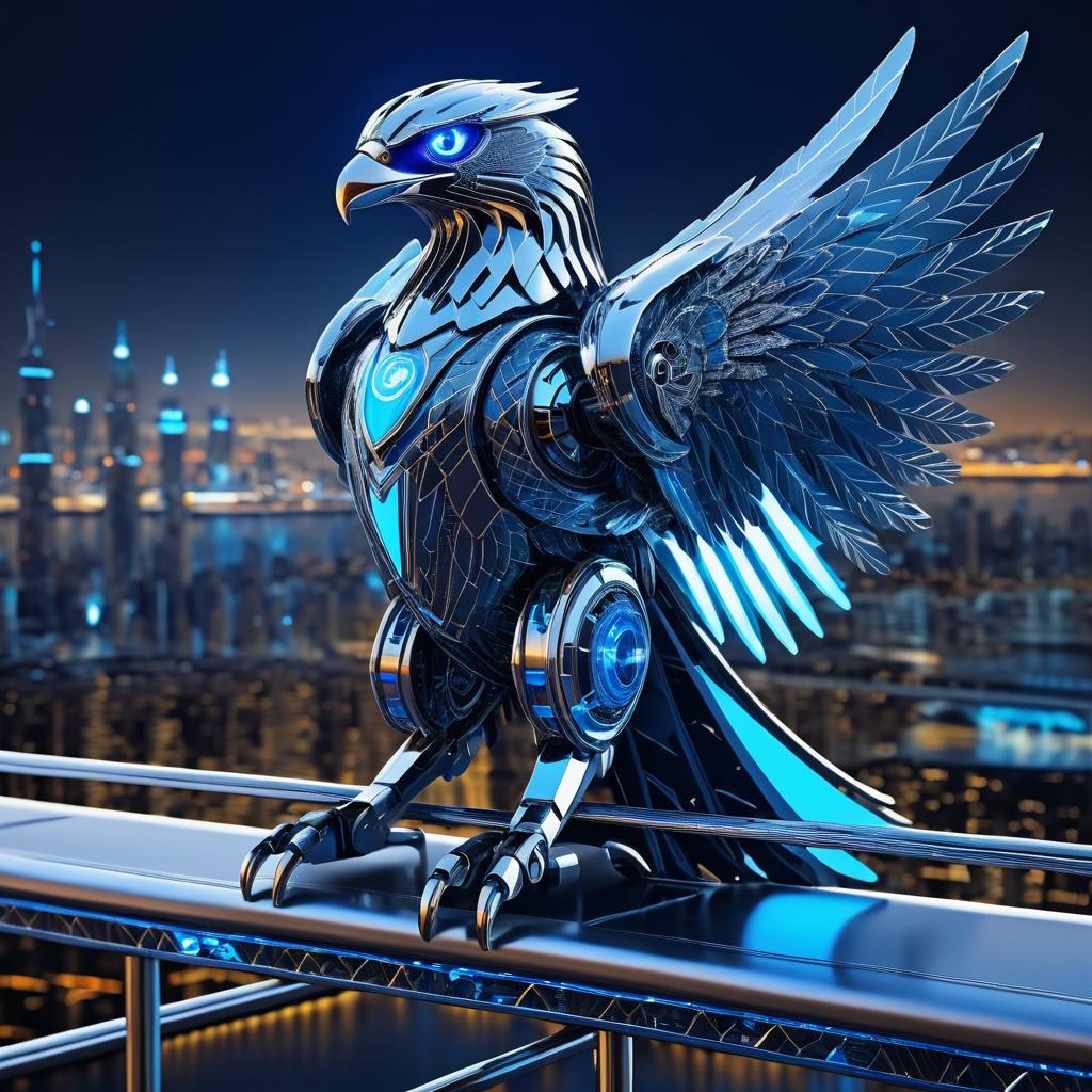 Futuristic Robotic Falcon in Neon City