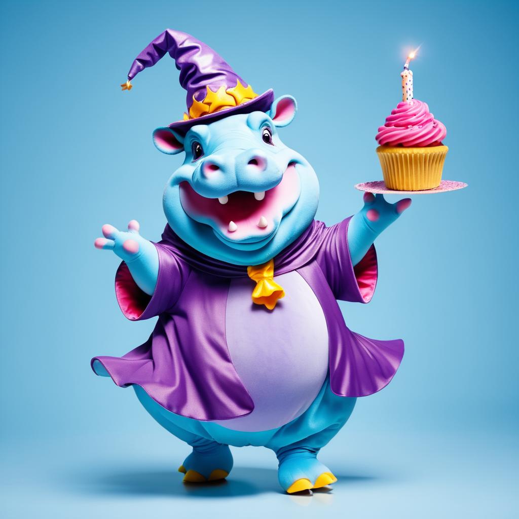 Whimsical Hippo Wizard with Cupcake Dance