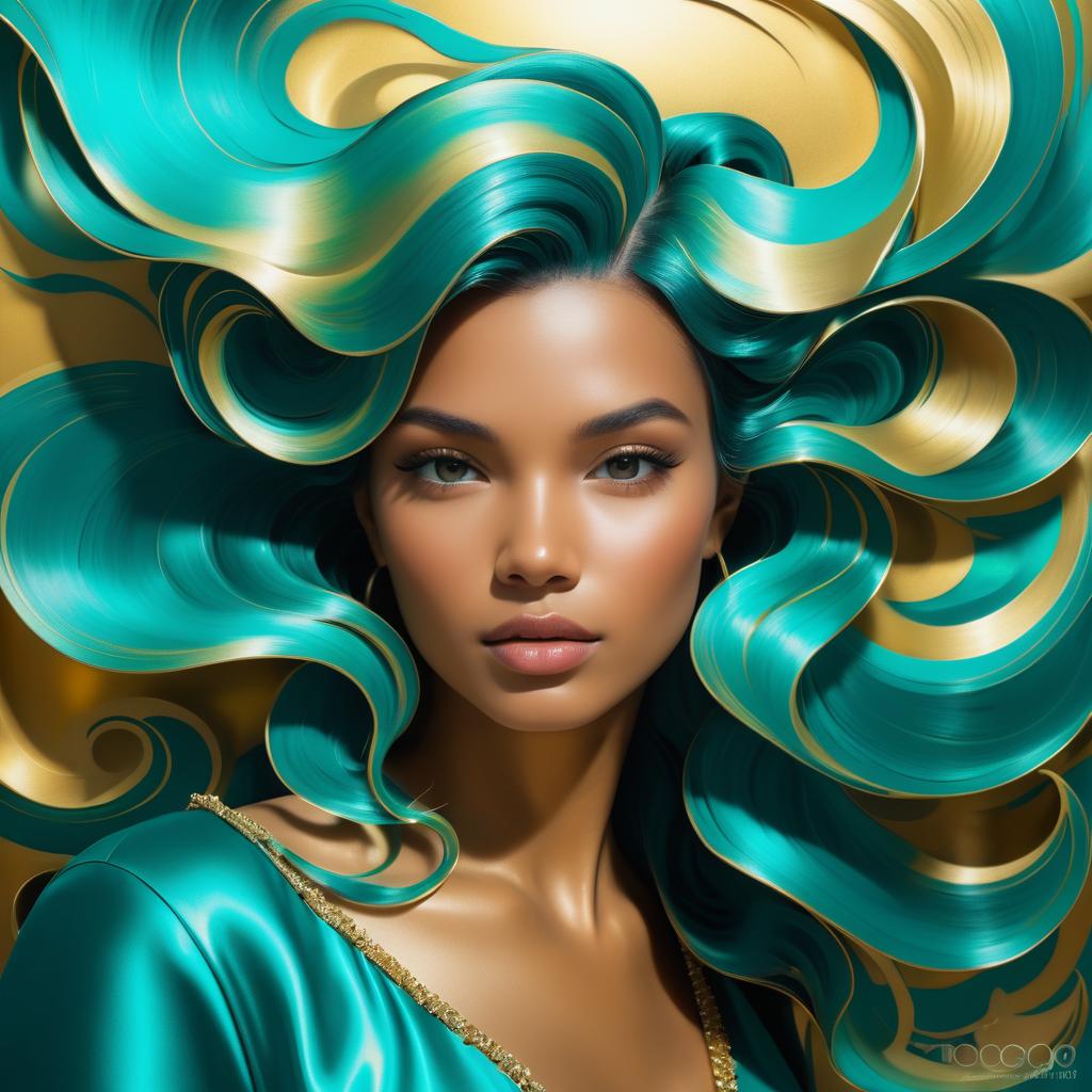 Surreal Woman with Teal and Gold Hair