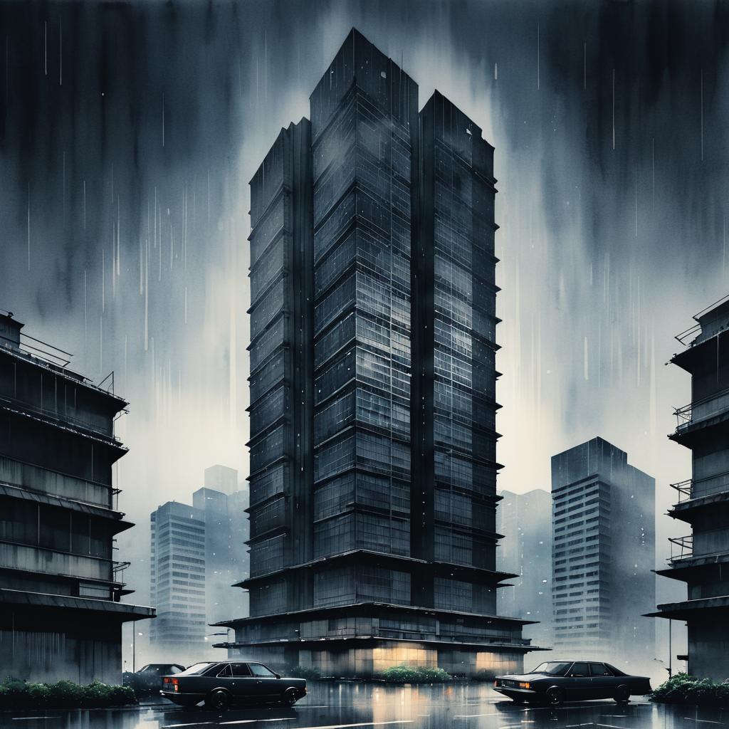 Dramatic Watercolor of Tokyo Skyscraper