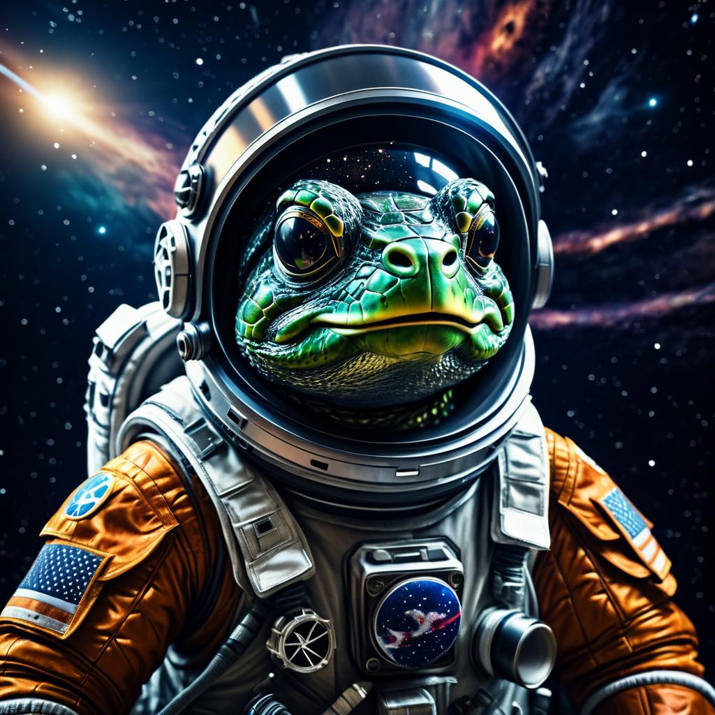 Determined Turtle Astronaut in Cosmic Space