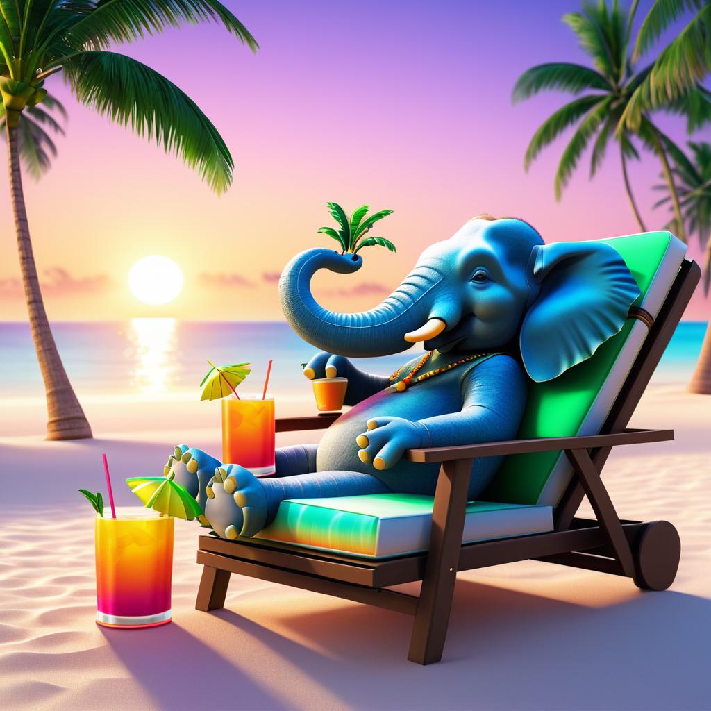 Happy Elephant Enjoying a Beach Sunrise