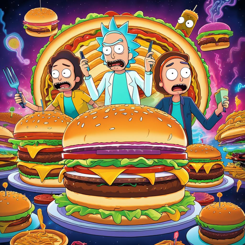 Rick and Morty Burger Adventure Illustration