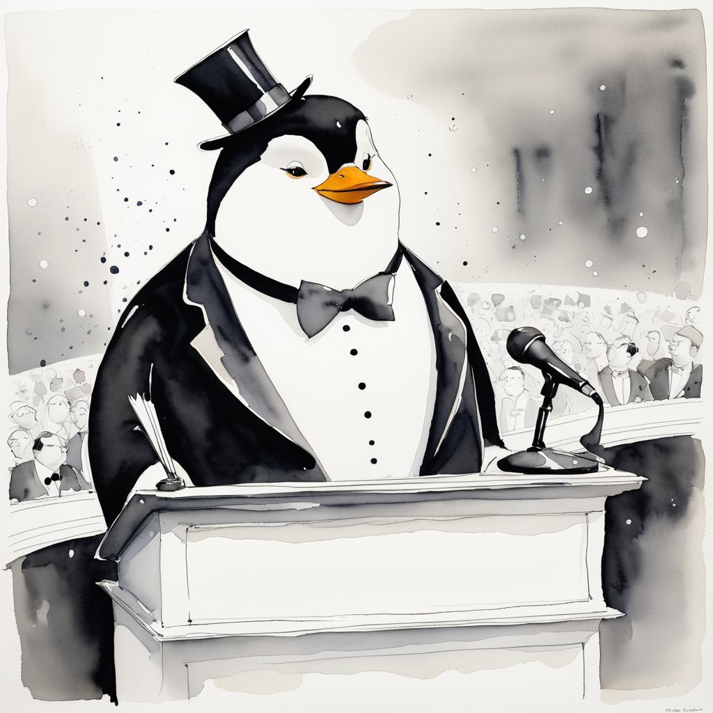 Whimsical Penguin Speech in New Yorker Style