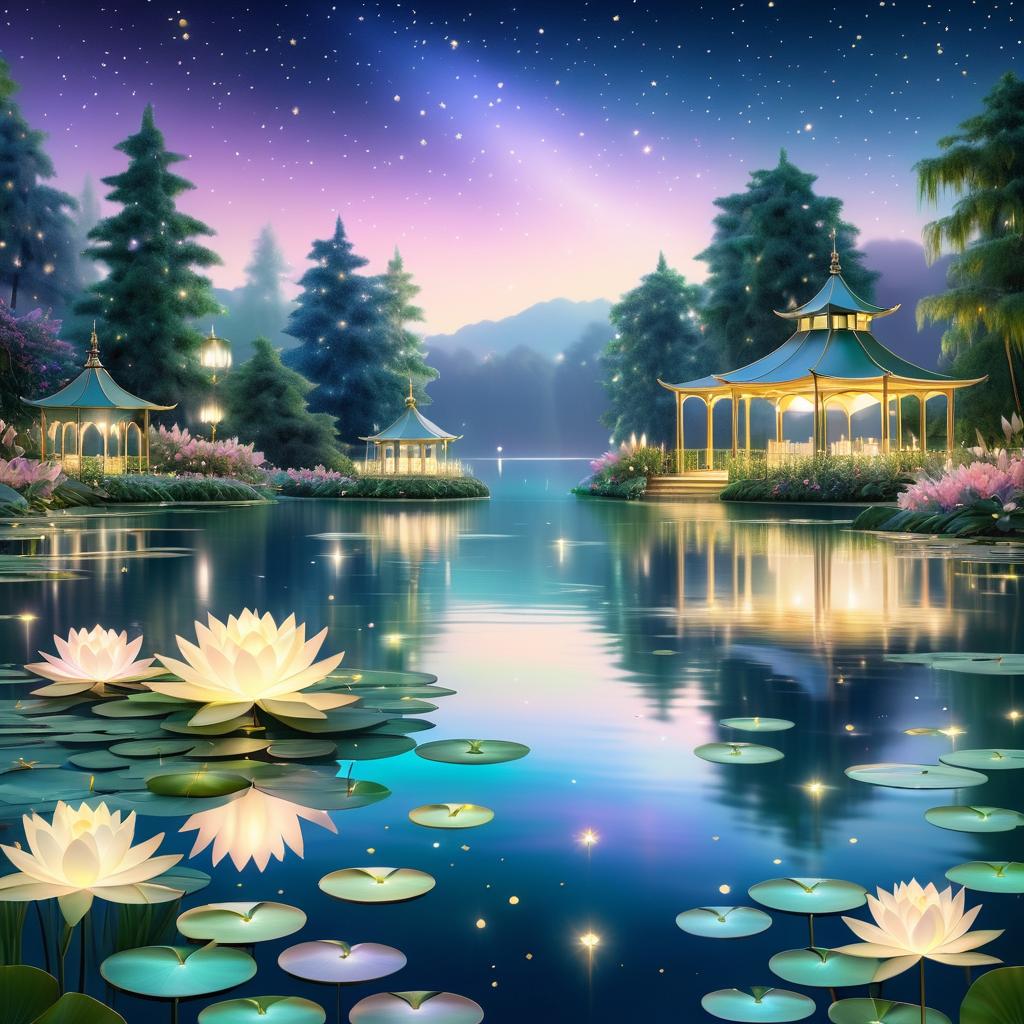 Tranquil Night Over a Lush Lake