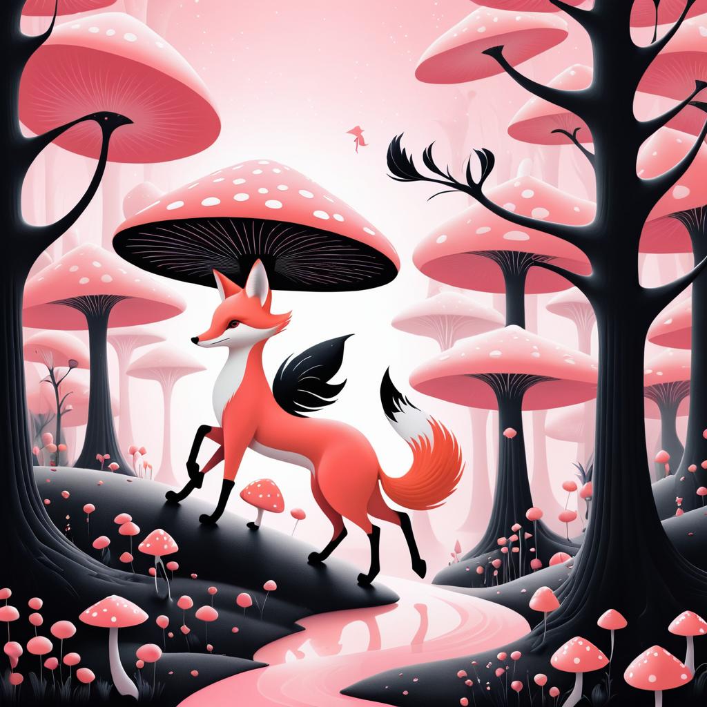 Whimsical Fox Dance with Mushroom