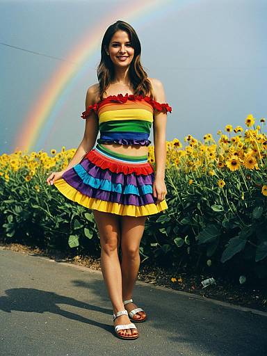 Adult Rainbow Costume with Flowers
