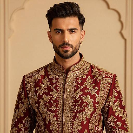 Portrait of Man in Ornate Sherwani