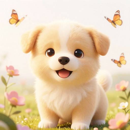 Kawaii Little Puppy in Flower Meadow
