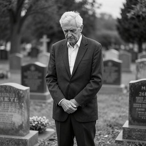 Solemn Elderly Man Among Gravestones