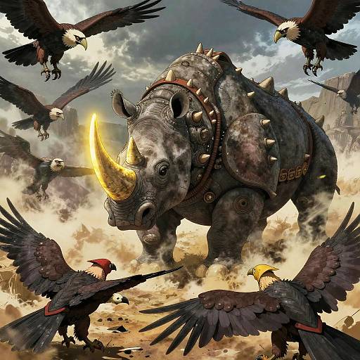 Colossal Armored Rhino vs Mechanized Vultures