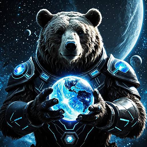 Celestial Bear Holding Glowing Planet