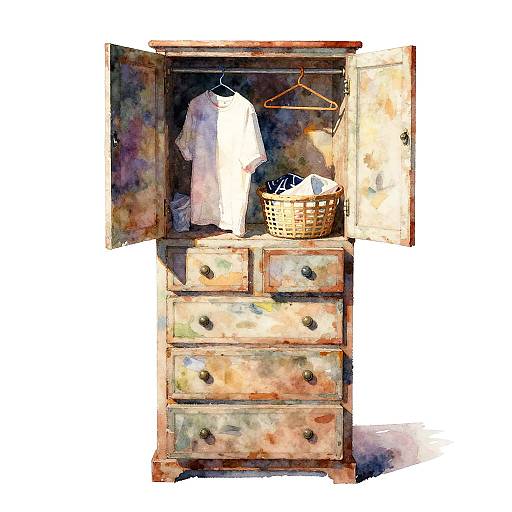 Watercolor Still Life of Clothes Drawer