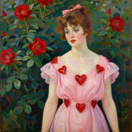 Romantic Woman in Pink Dress Oil Painting
