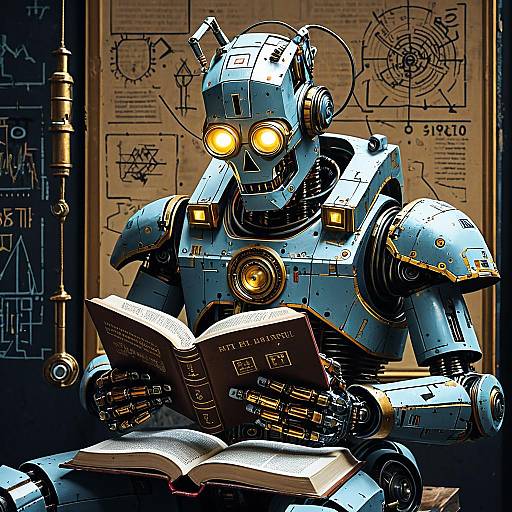 Futuristic Robot Reading Book