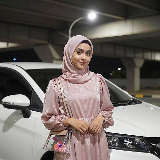 Night Portrait of Woman in Pink Hijab