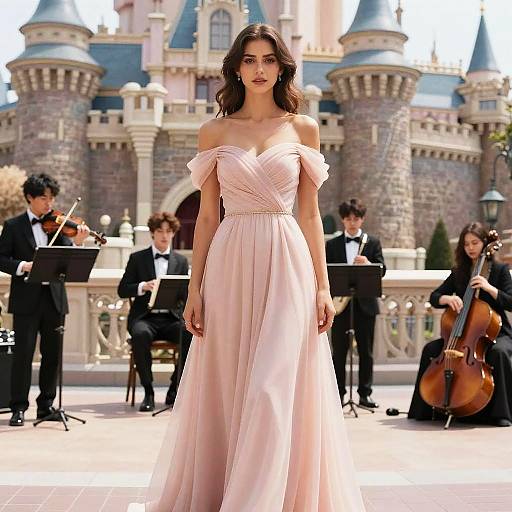 Romantic Pink Dress in Castle Courtyard