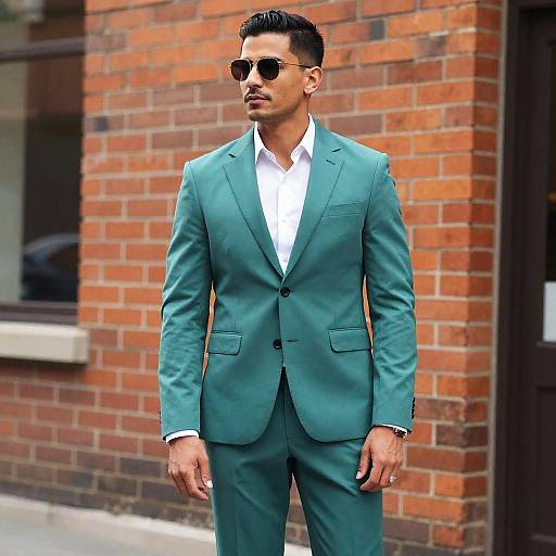 Confident Man in Vibrant Teal Suit
