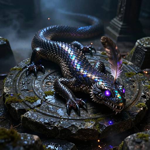 Mystical Basilisk Among Ancient Ruins