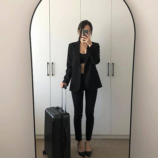 Chic Mirror Selfie in Black Attire