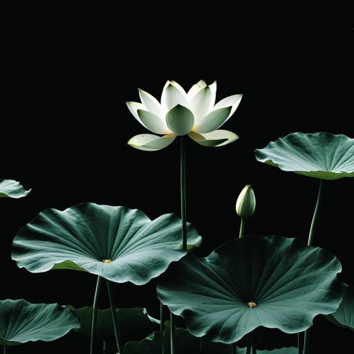 White Lotus Flower with Dark Green Leaves