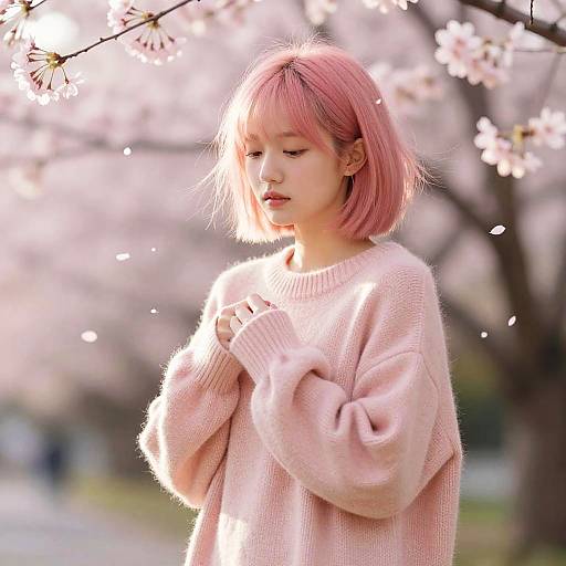 Cozy Girl with Cherry Blossoms
