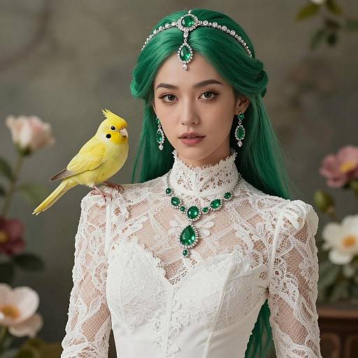 Elegant Digital Portrait of a Green-Haired Woman