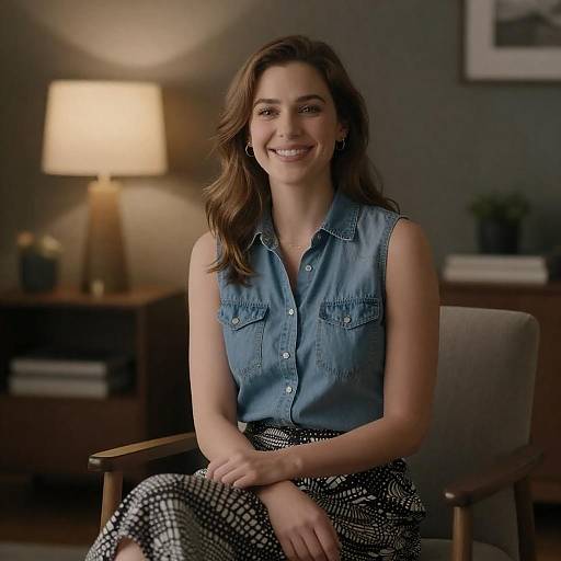 Cozy Portrait: Smiling Woman in Denim