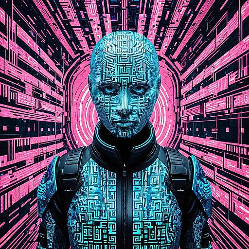 Futuristic Robotic Guardian with Cybernetic Face