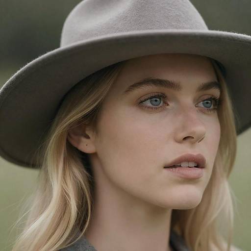 Elegant Blonde Woman in Gray Hat