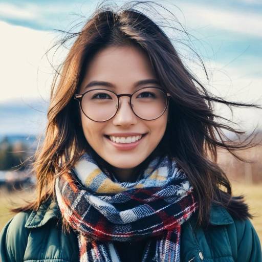 Girl with Glasses and Plaid Scarf Outdoors
