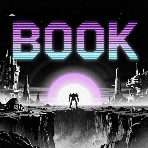 Digital artwork: Silhouetted figure stands in foreground, illuminated by bright white light, against a dark, futuristic cityscape with 