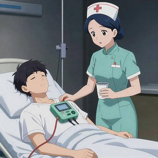 Anime Nurse with Patient in Hospital
