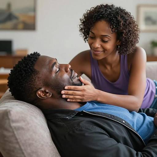 Couple Sharing Tender Moment on Couch