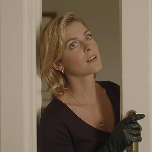 Blonde Woman Against Door in Warm Light