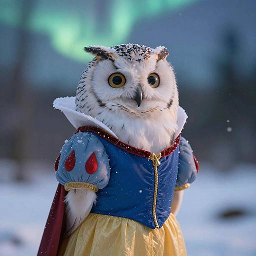 Owl Dressed as Snow White with Aurora