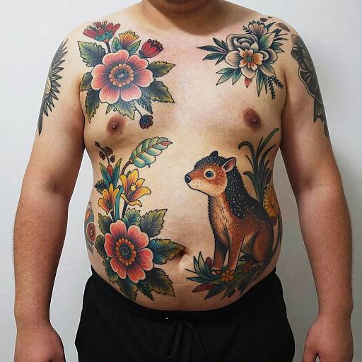 Colorful Stomach Tattoos on Proud Man